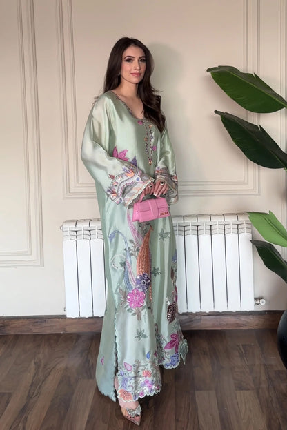 Pistachio Embroidered Kaftan 2Pc