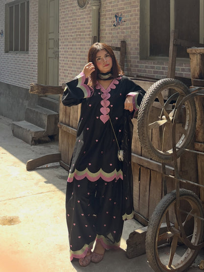 Noir Bloom Embroidered 3Pc