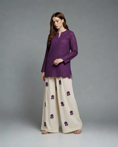 Purple Berry Embroidered co-ord set