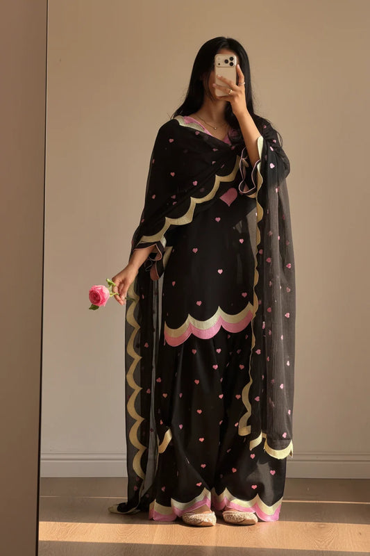 Noir Bloom Embroidered 3Pc