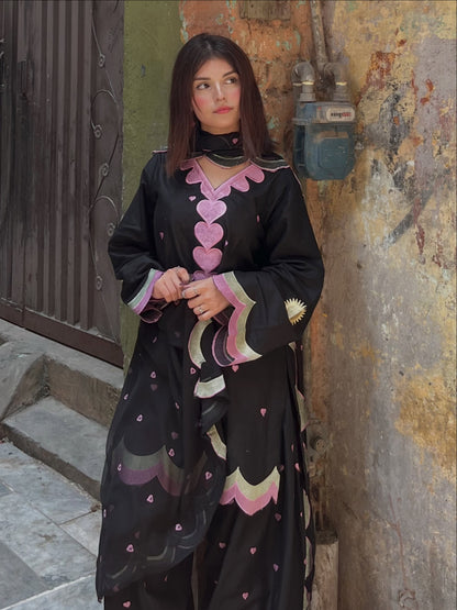 Noir Bloom Embroidered 3Pc