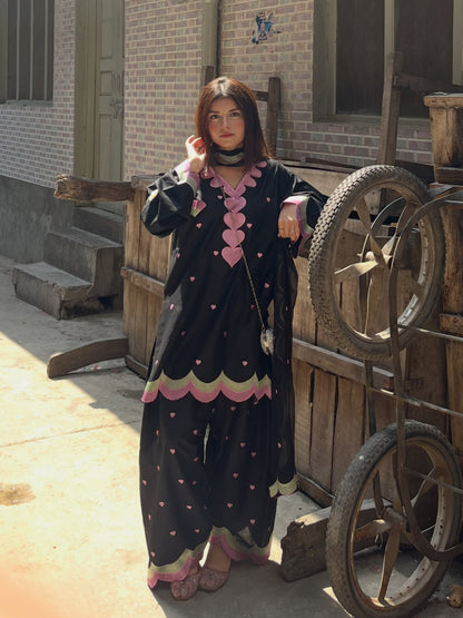 Noir Bloom Embroidered 3Pc
