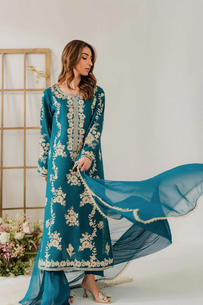 Teal Heaven Embroidered 3Pc
