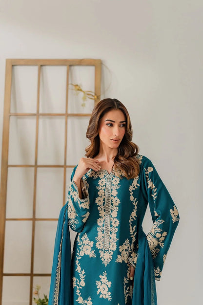 Teal Heaven Embroidered 3Pc