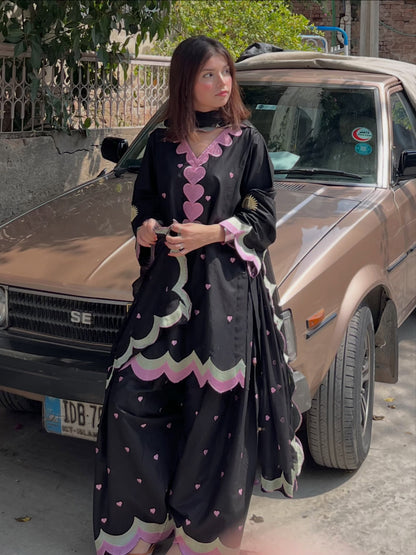 Noir Bloom Embroidered 3Pc