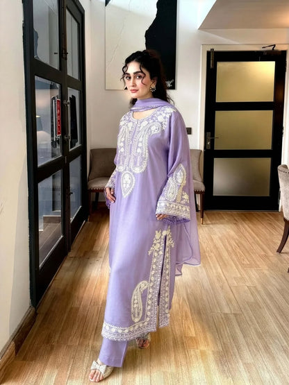 Afreen Purple Embroidered 3pc