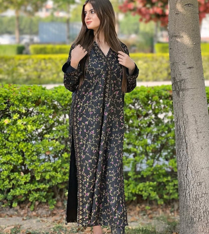 Black Leaf Embroidered 2PC