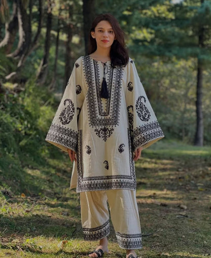 White Bloom Embroidered 2PC