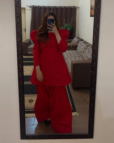 Red peplum co-ord