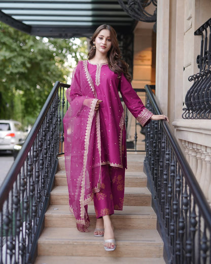 SOFIA Embroidered 3-piece lawn suit
