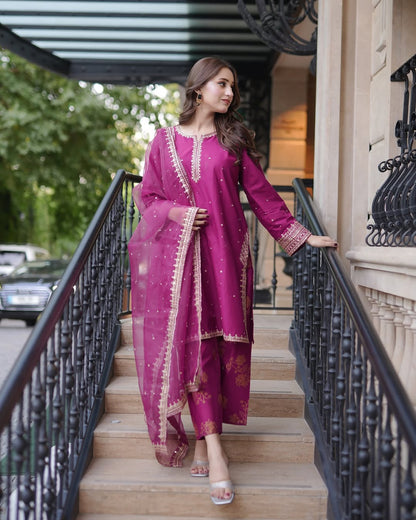 SOFIA Embroidered 3-piece lawn suit