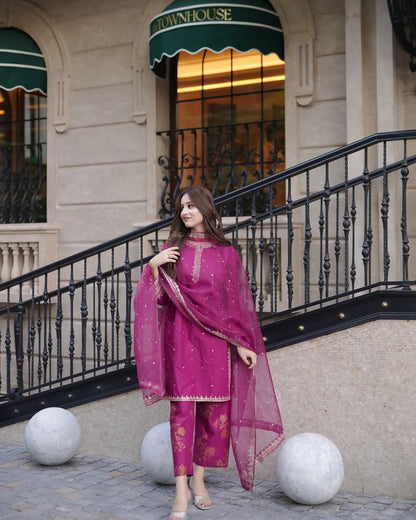 SOFIA Embroidered 3-piece lawn suit