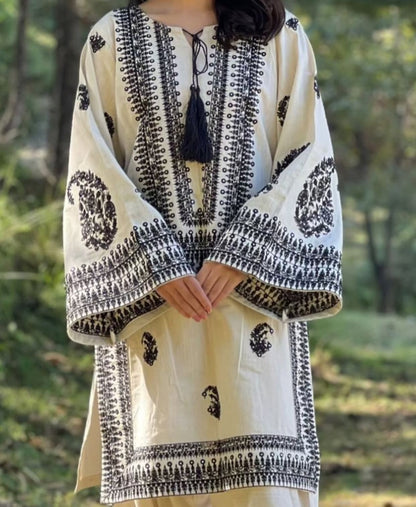 White Bloom Embroidered 2PC